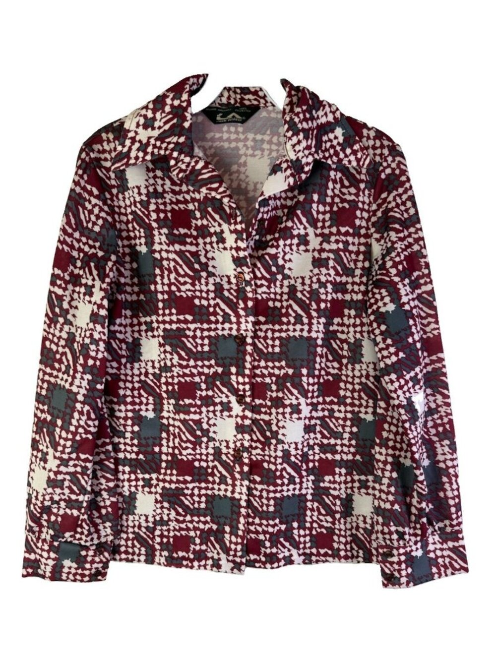 Vintage 70s Dagger Collar Button Shirt Geometric Knit Disco Hippy